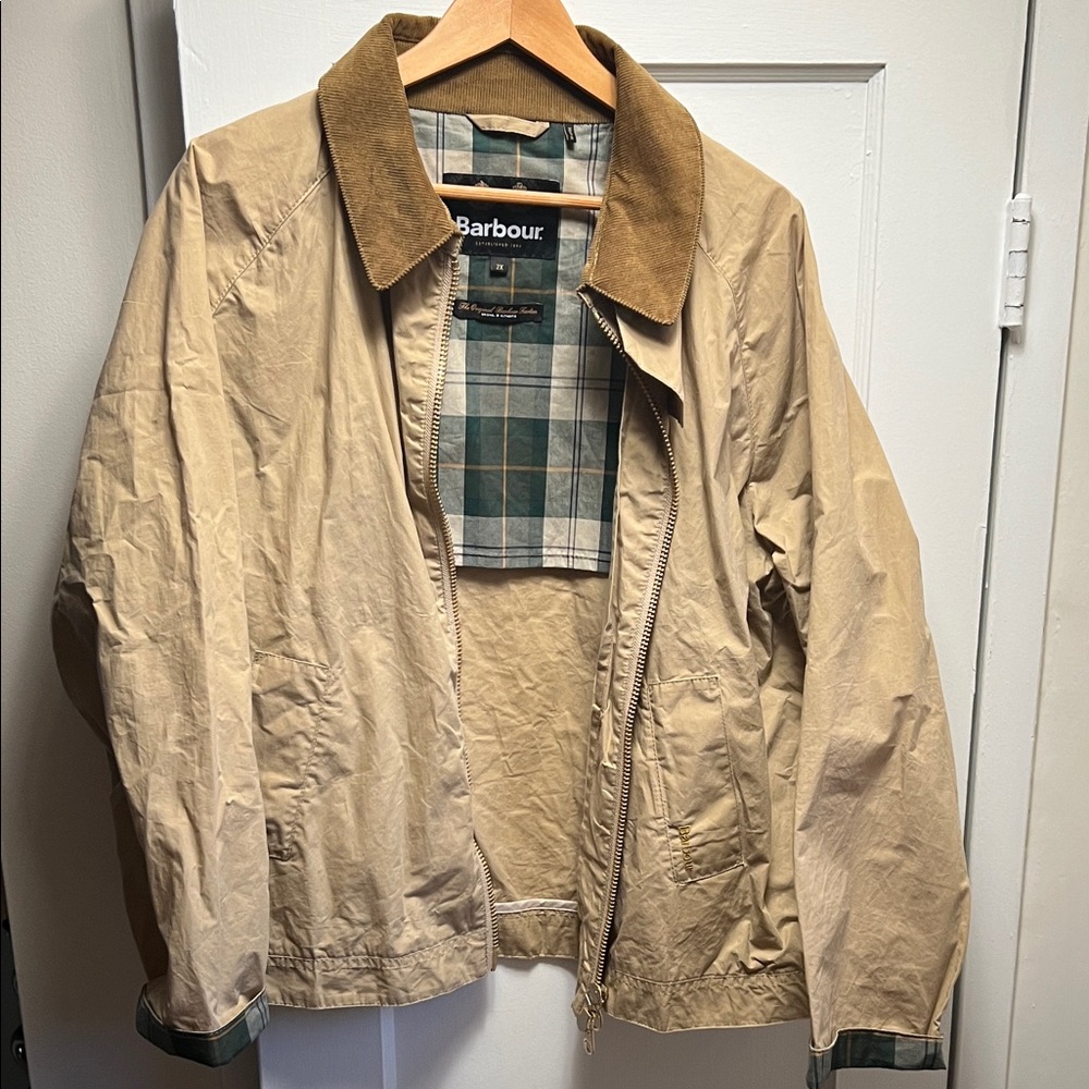 Barbour Tan Lightweight Jacket with Plaid Lining